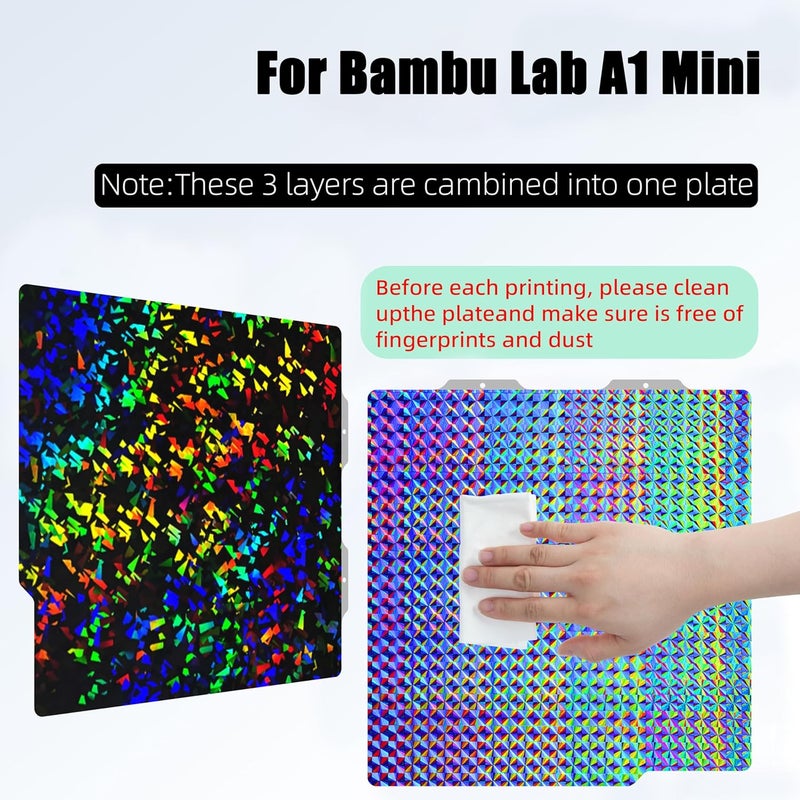 GOMENL Build Plate for Bambu Lab A1 Mini 3D Printer: PEI Build Plate Carbon PET Diamond PEO PEY Plate 3D Printing Accessories Textured Smooth Sheet Bed 184x184mm (PEF-Flake+H1H-Phantom) - Image 2